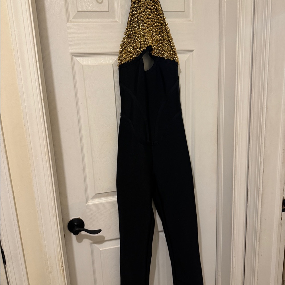 Fashion Nova Black and Gold Jumpsuit